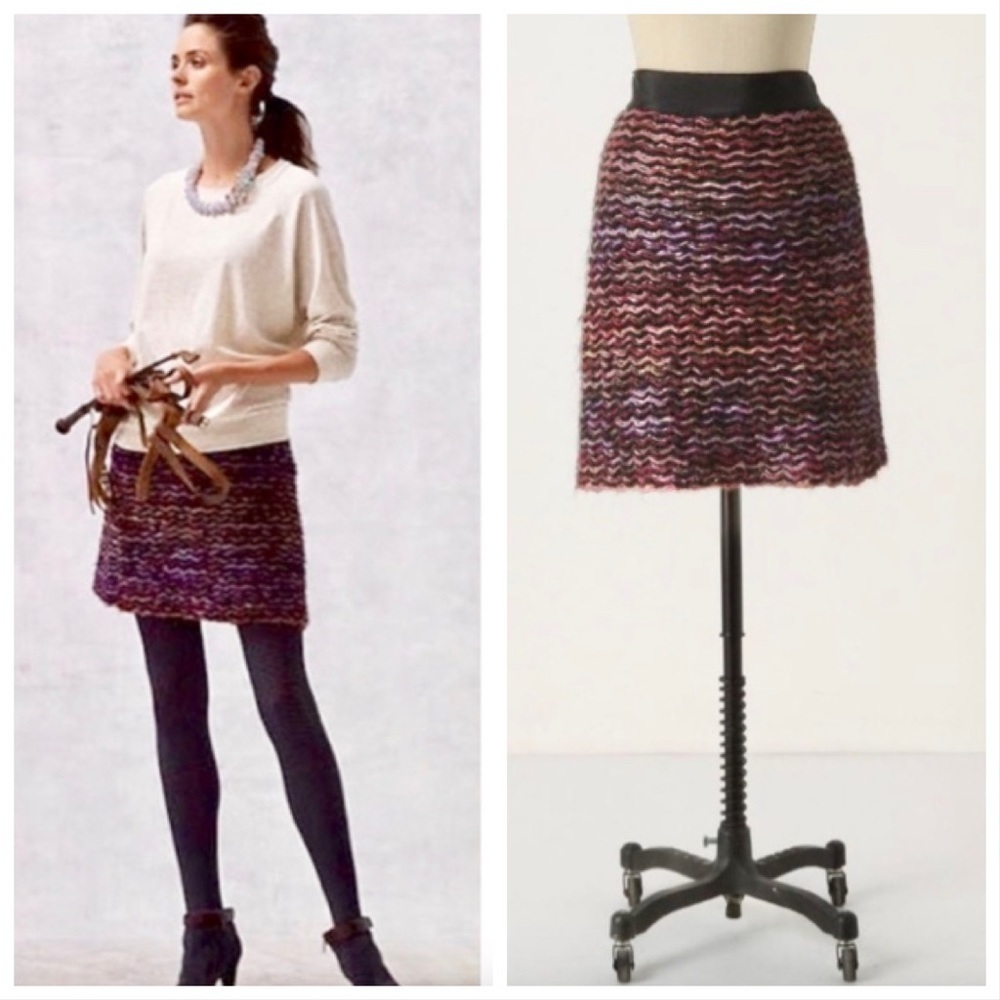 Anthropologie Knitted & Knotted Violet Vibrations Skirt Wool & Mohair Size 0 NWT